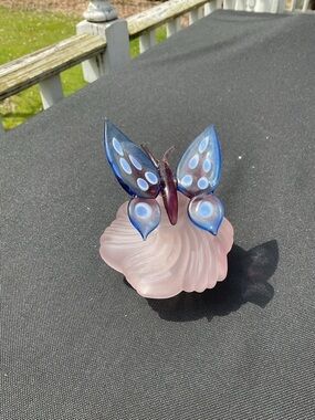 Vintage Handblown Glass Butterfly on Pink Swirl perfume base bottle